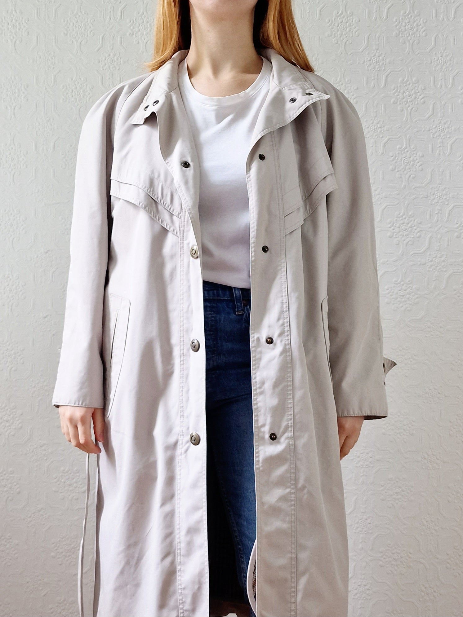 Vintage 80s Stone Single Breasted Trench Coat with Removable Vintage 80s Stone Single Breasted Trench Coat with Removable