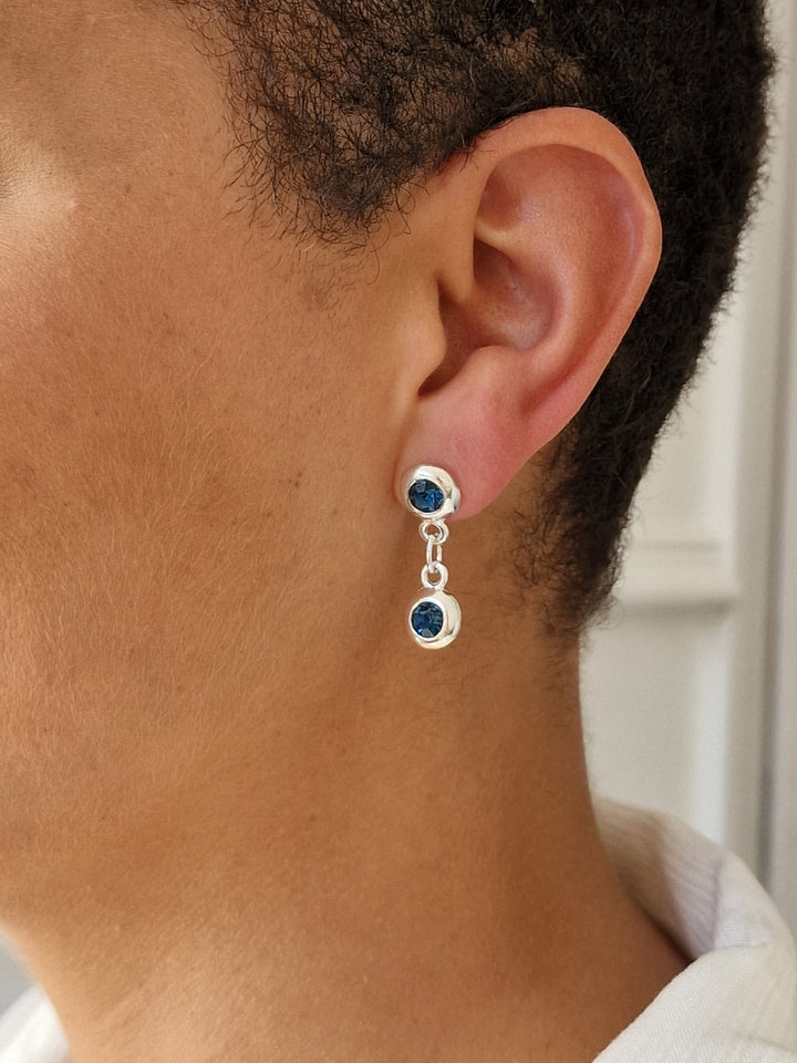 Vintage Silver Plated Drop Earrings with Blue Crystal Charm