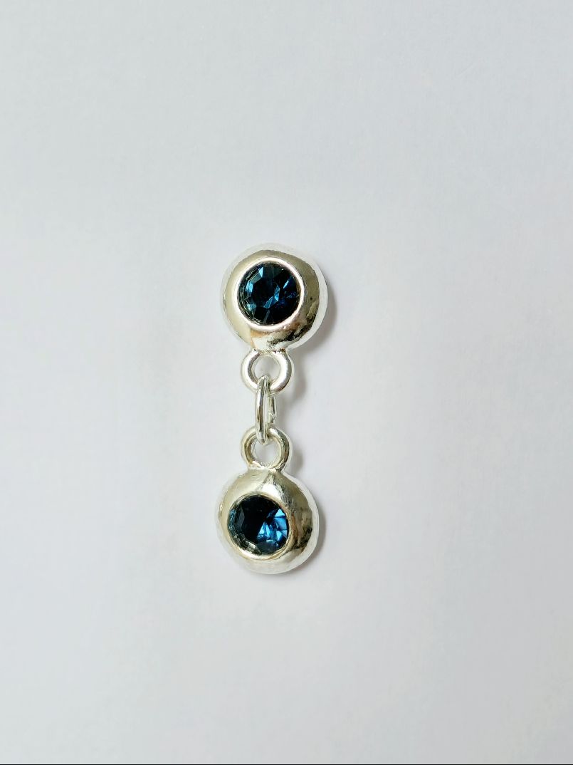 Vintage Silver Plated Drop Earrings with Blue Crystal Charm