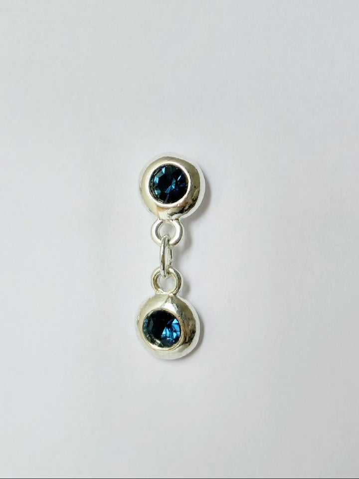 Vintage Silver Plated Drop Earrings with Blue Crystal Charm