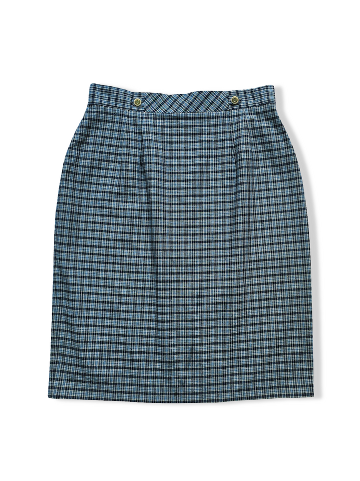 Vintage Blue Check Plaid Pencil Skirt - M