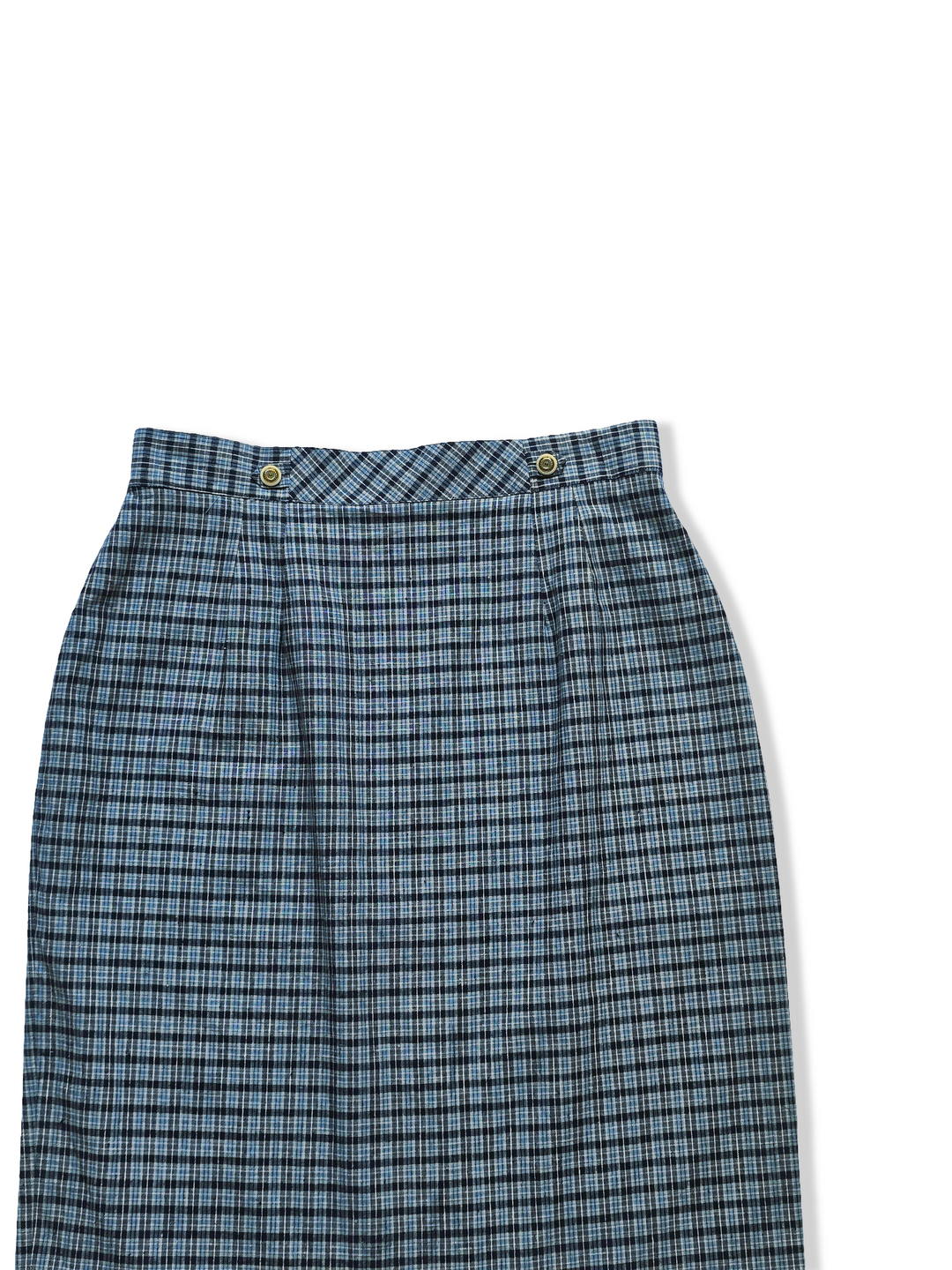 Vintage Blue Check Plaid Pencil Skirt - M