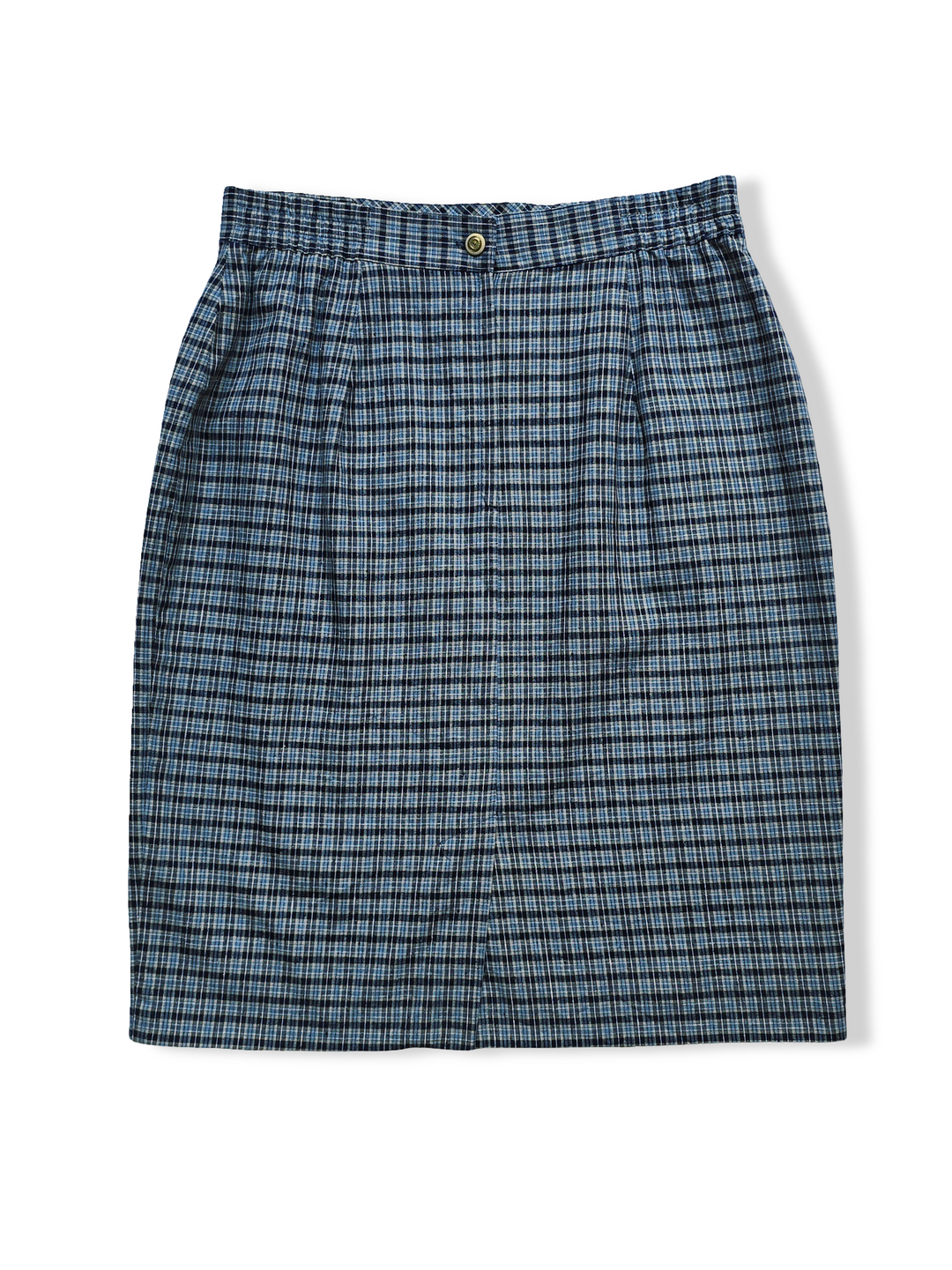 Vintage Blue Check Plaid Pencil Skirt - M