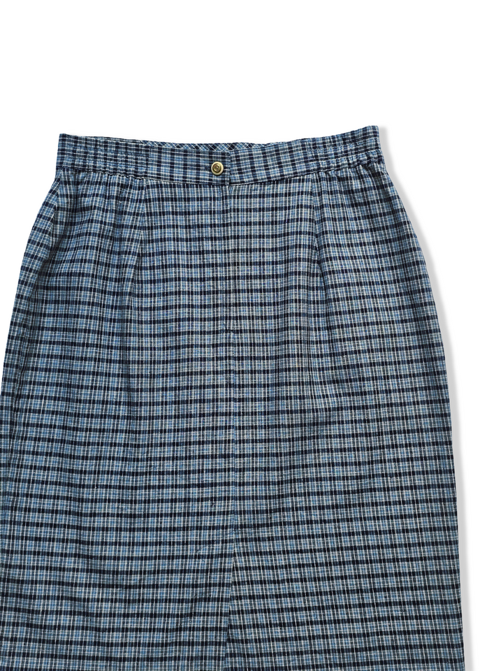 Vintage Blue Check Plaid Pencil Skirt - M