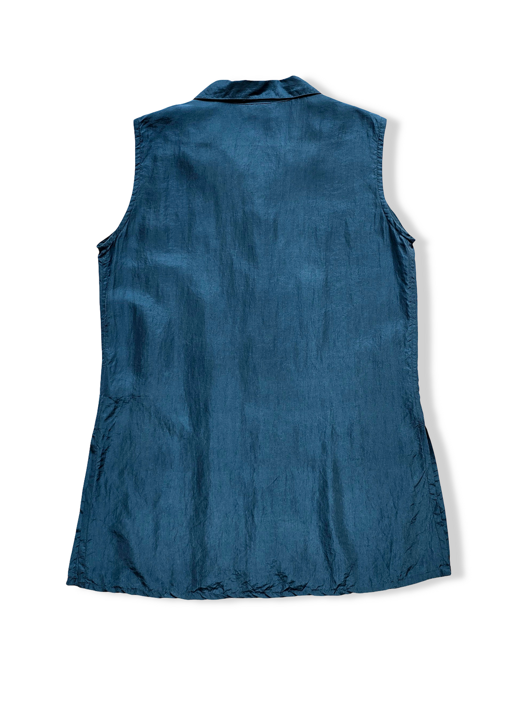 Vintage Dark Blue Sleeveless Silk Blouse - M