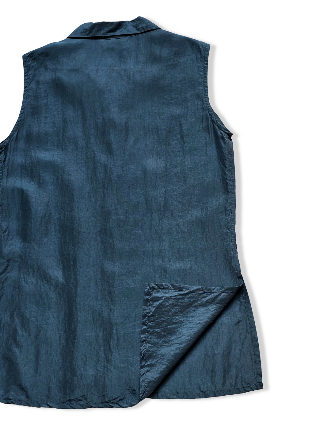 Vintage Dark Blue Sleeveless Silk Blouse - M