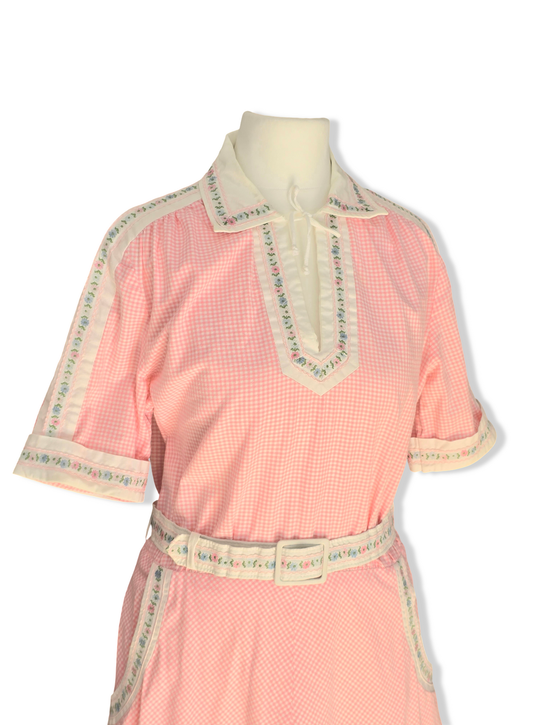 Vintage German Pink Gingham A-Line Midi Dress - M