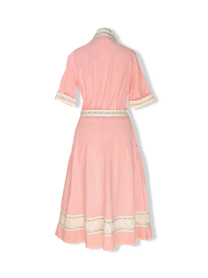 Vintage German Pink Gingham A-Line Midi Dress - M