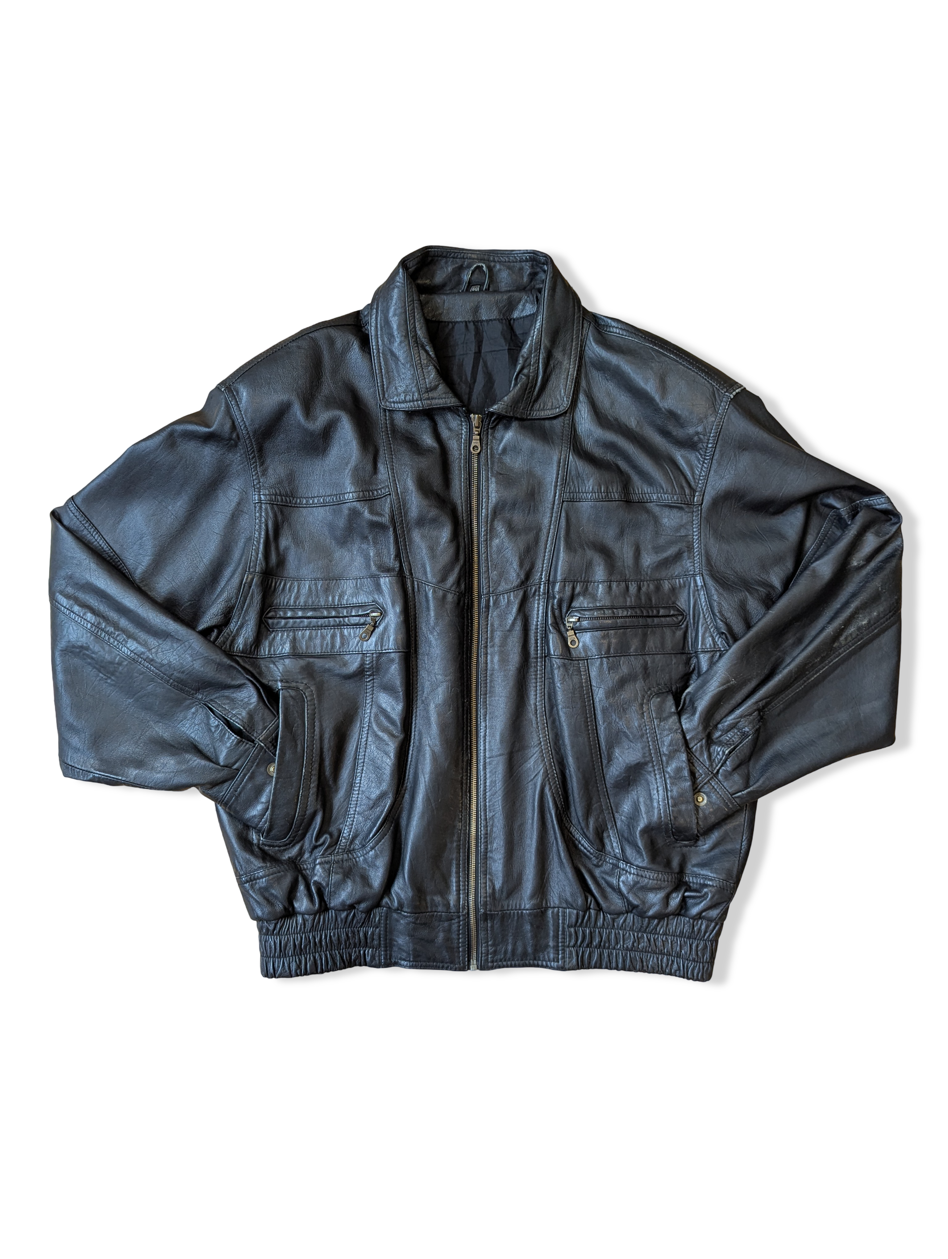 Vintage Black Leather Bomber Jacket - L – TORN vintage