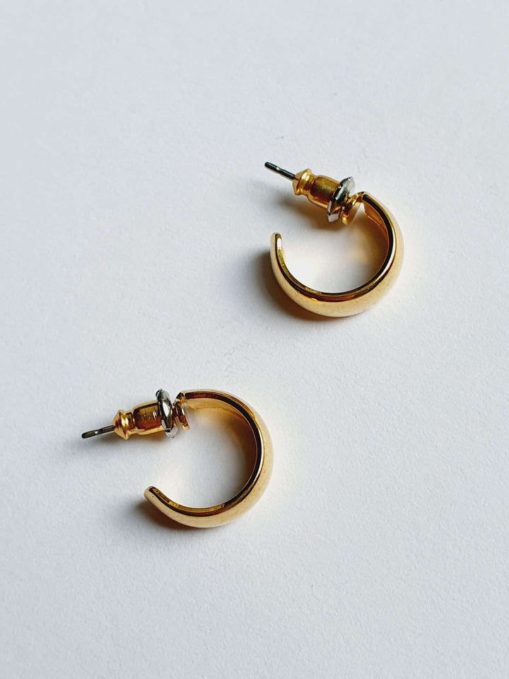 Vintage Gold Plated Minimal Micro Hoop Earrings