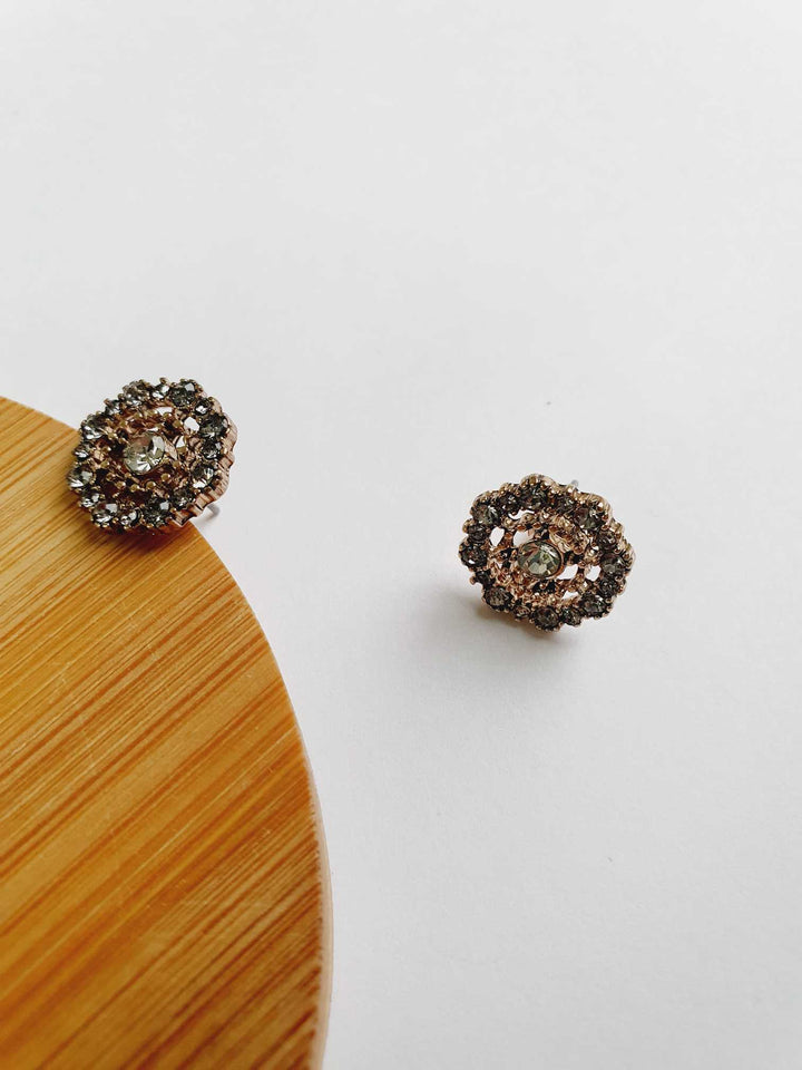 Vintage Gold Toned Crystal Stud Earrings