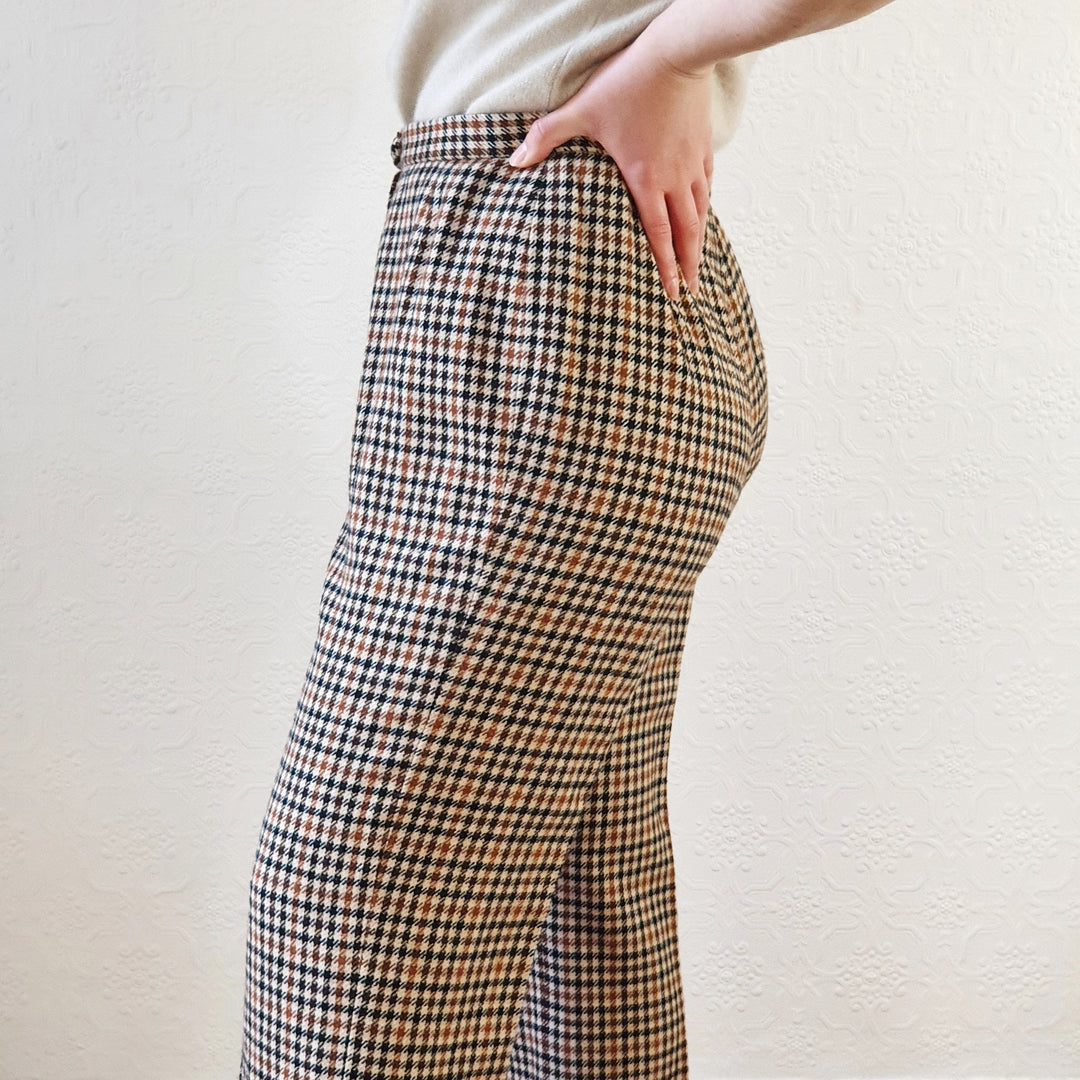 High Waisted Wool Check Trousers - M