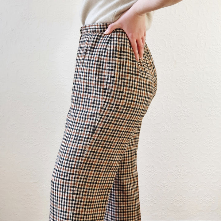 High Waisted Wool Check Trousers - M