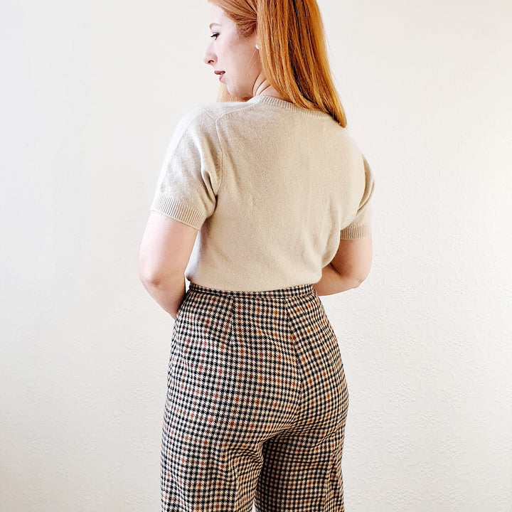 High Waisted Wool Check Trousers - M