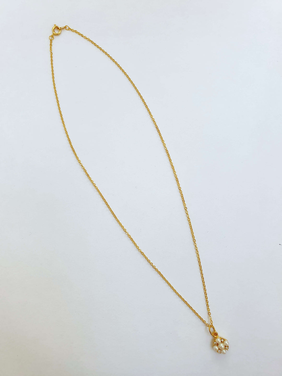 Vintage Gold Plated Fine Chain Necklace with Pearl & Crystal Charm