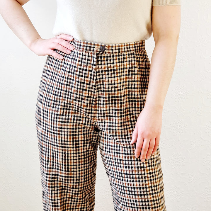 High Waisted Wool Check Trousers - M