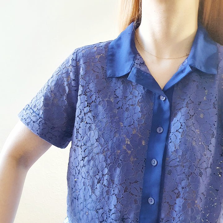 Blue Purple Lace Top - L