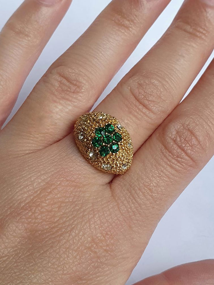 Vintage Gold Plated Crystal Chunky Ring