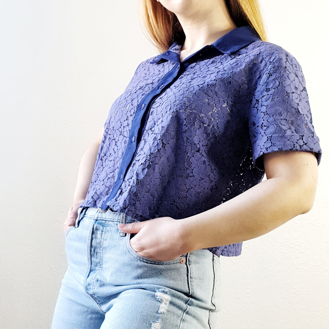 Blue Purple Lace Top - L