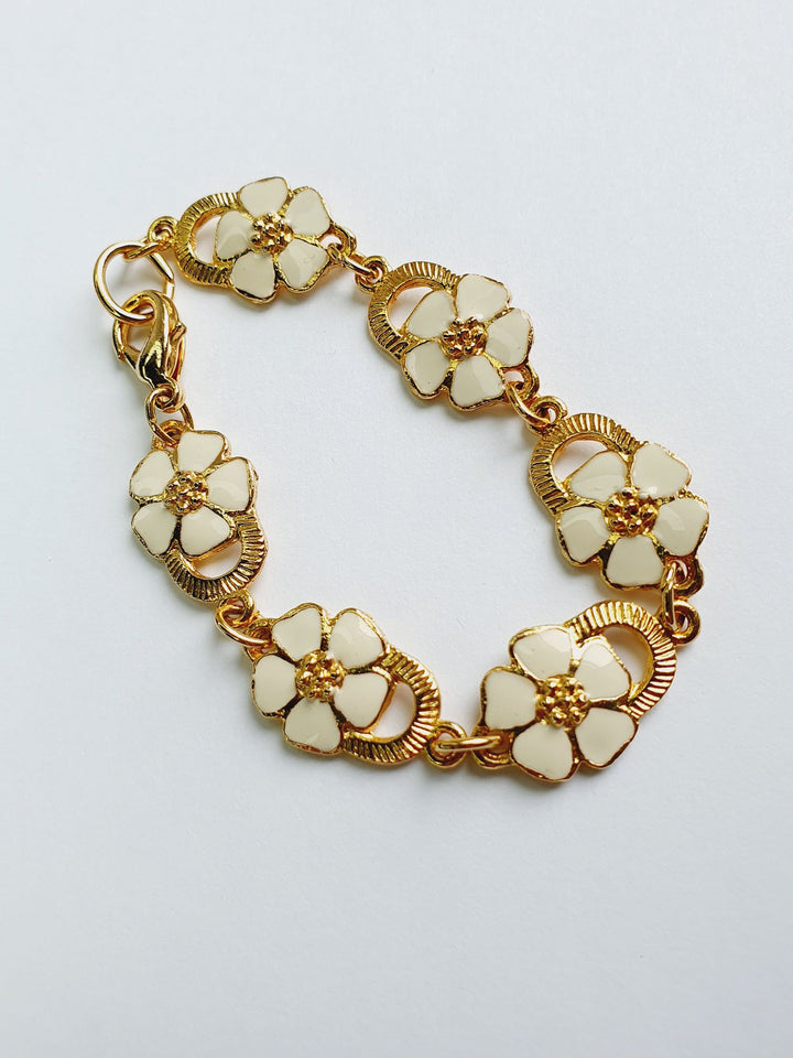 Vintage Gold Plated & Enamel Flower Bracelet