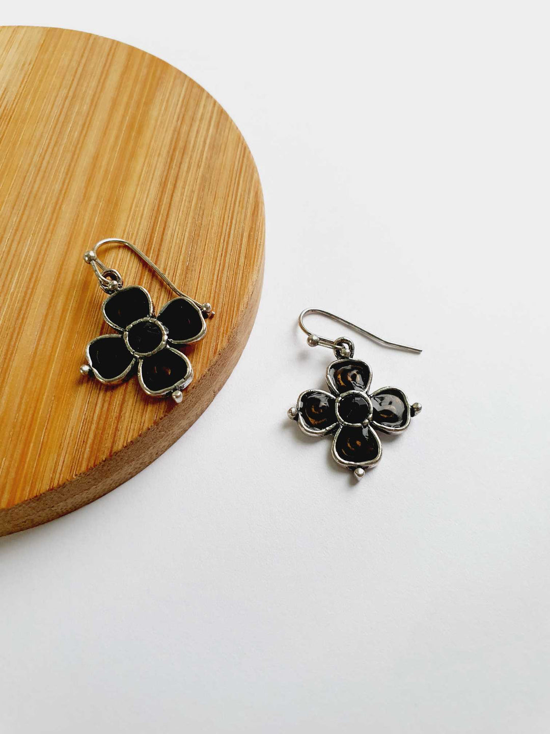 Vintage Silver Toned Drop Flower Earrings