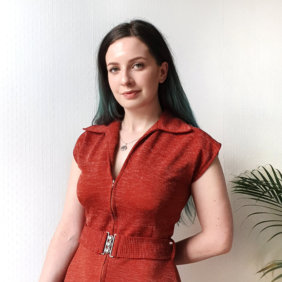 Belted A-line Dress - M
