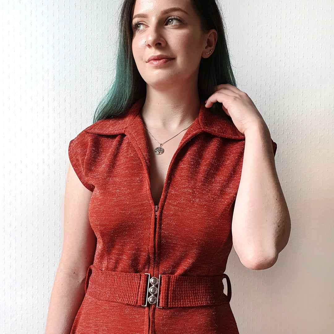 Belted A-line Dress - M