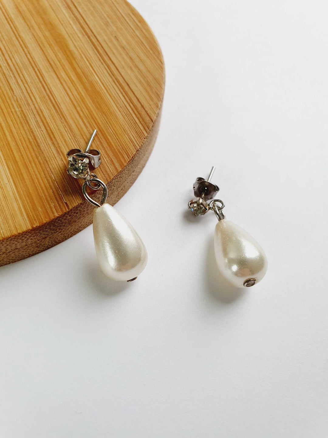 Vintage Silver Toned Pearl Drop Earrings