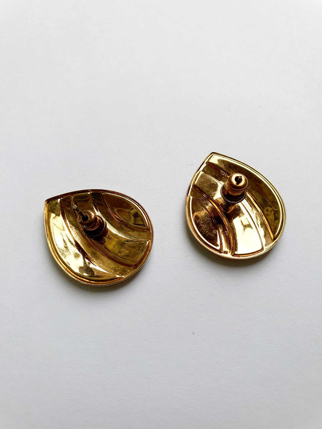 Vintage Gold Plated Green Enamel Teardrop Stud Earrings