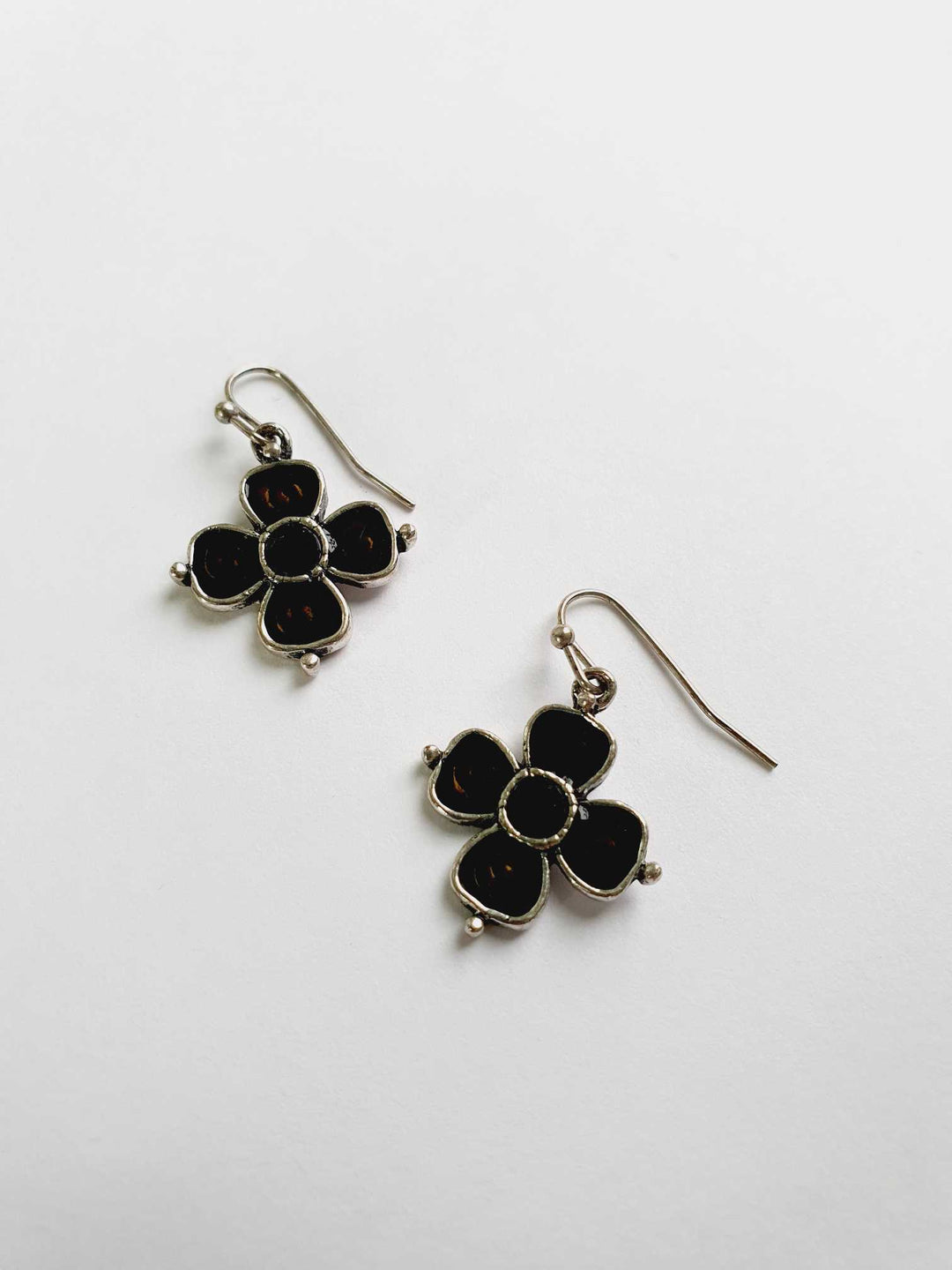 Vintage Silver Toned Drop Flower Earrings