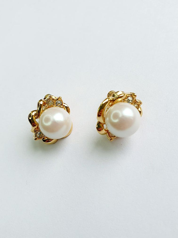 Vintage Gold Plated Pearl Stud Earrings