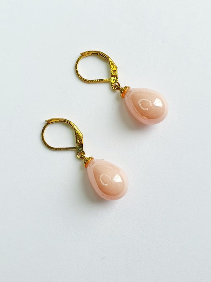 Vintage Gold Plated Pink Pearl Drop Earrings