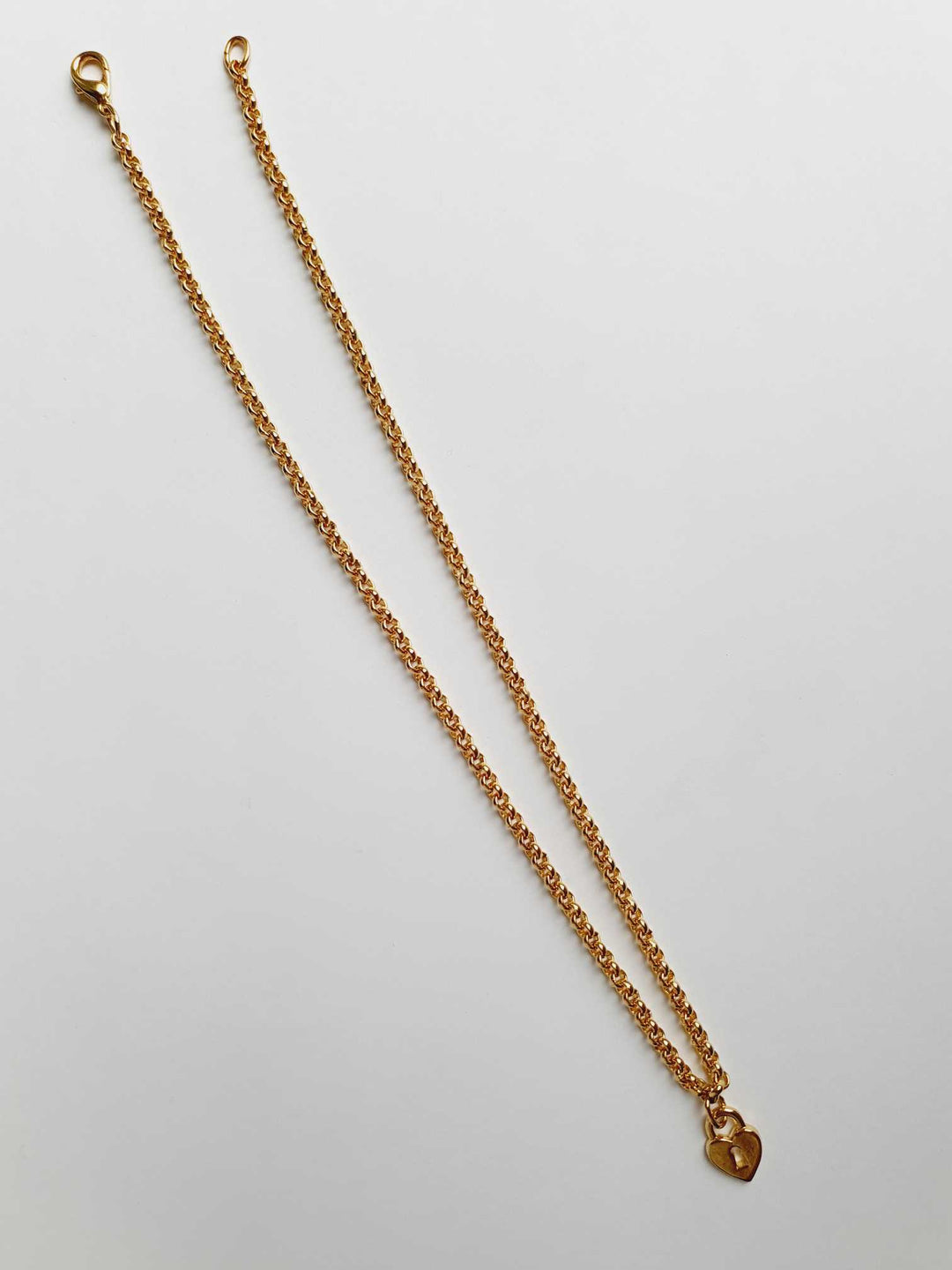 Vintage Gold Plated Rolo Chain Necklace with Heart Padlock Charm