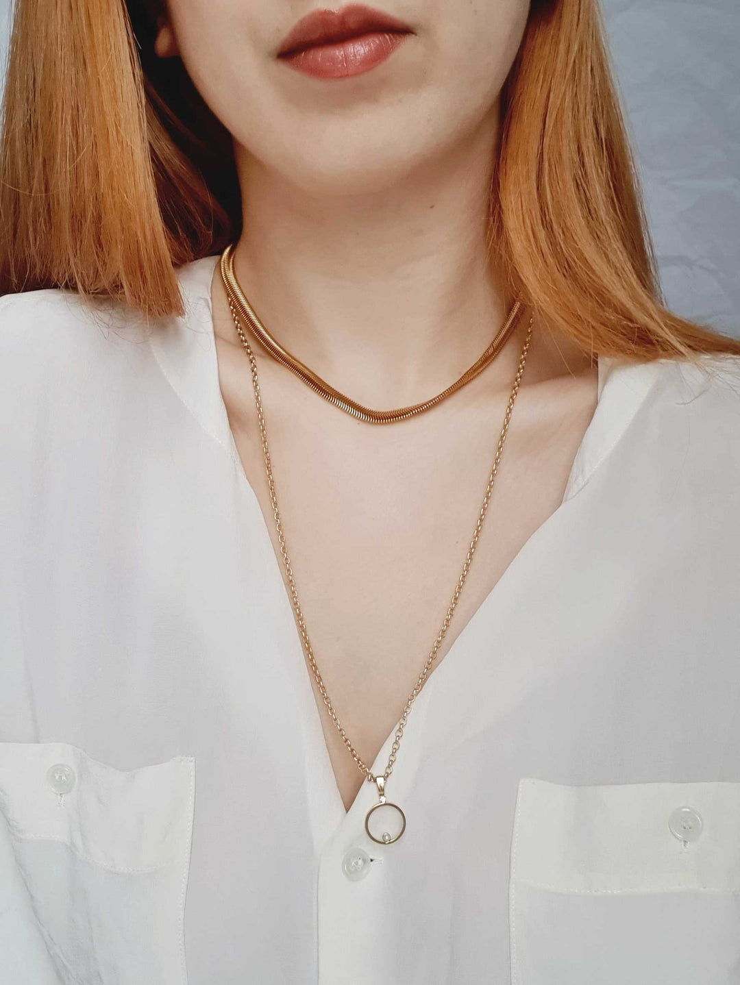 Vintage Gold Plated Herringbone Chain Necklace