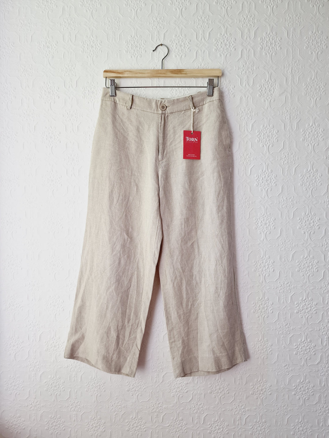 Oatmeal High Waisted Wide Leg Linen Trousers by GAP - S