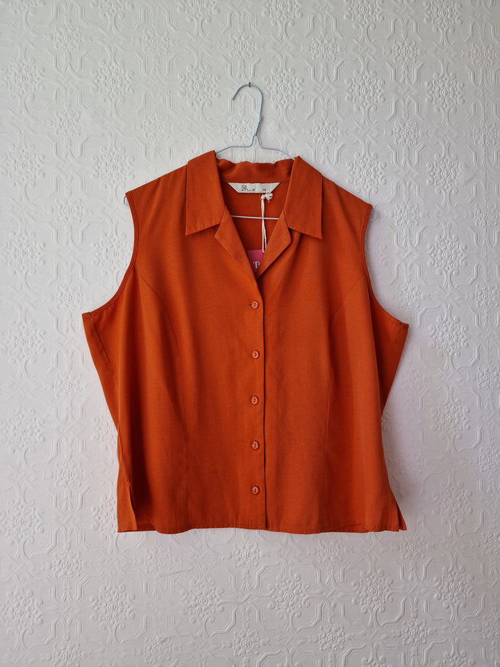 Vintage 90s Burnt Orange Button Down Sleeveless Blouse - L