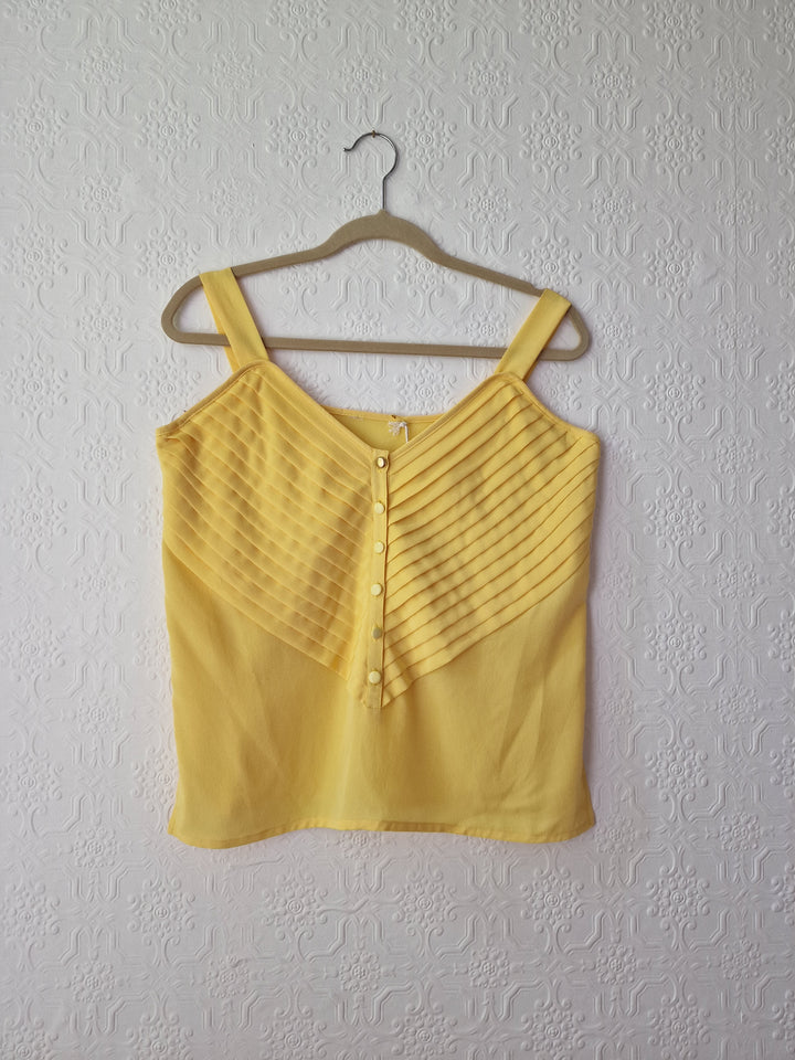 Vintage 90s Yellow Button Down Sleeveless Blouse - S