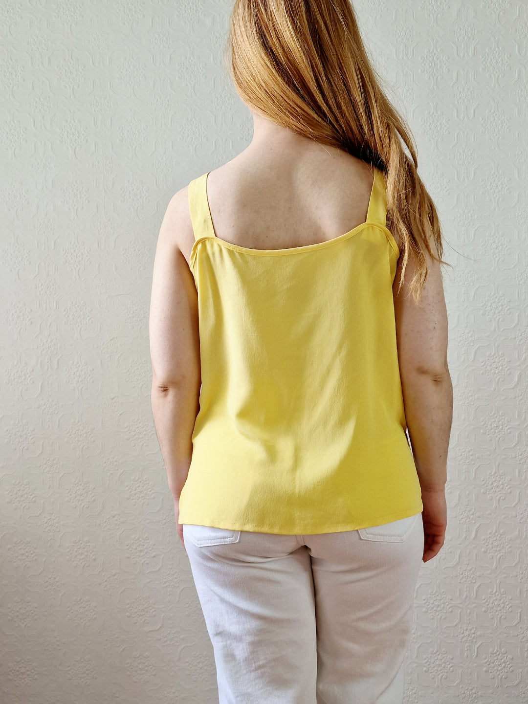 Vintage 90s Yellow Button Down Sleeveless Blouse - S