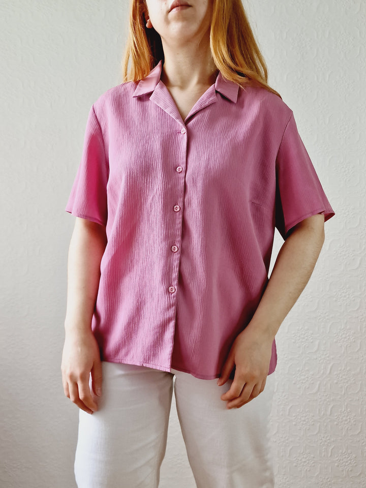 Vintage 90s Mauve Purple Button Down Half Sleeve Blouse - M/L