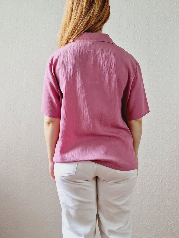 Vintage 90s Mauve Purple Button Down Half Sleeve Blouse - M/L