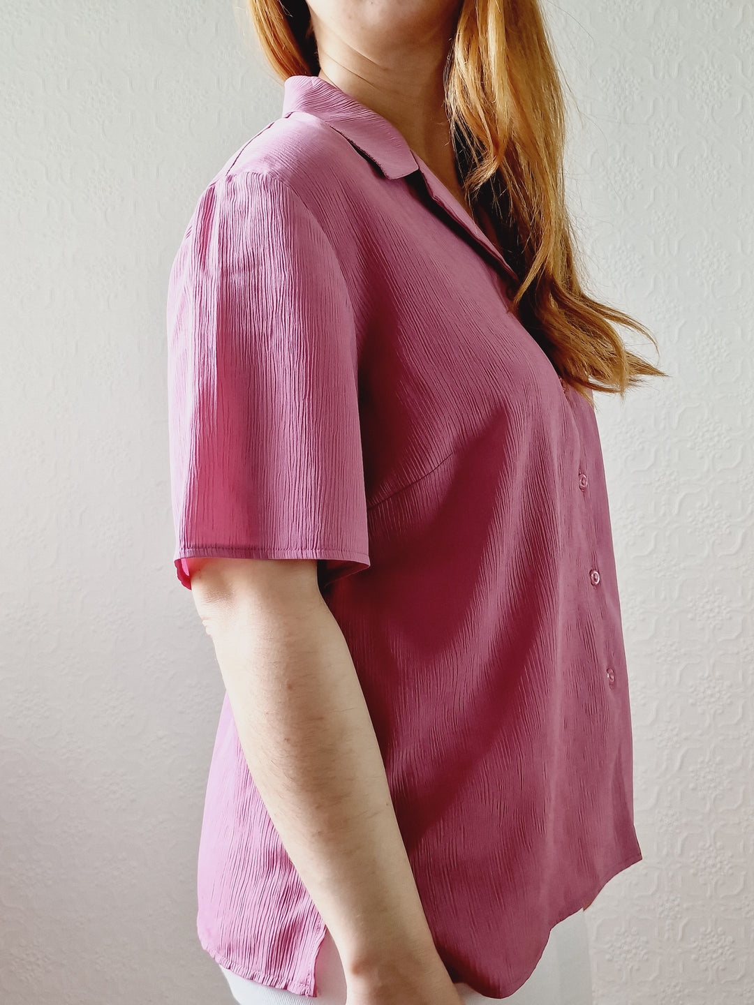 Vintage 90s Mauve Purple Button Down Half Sleeve Blouse - M/L