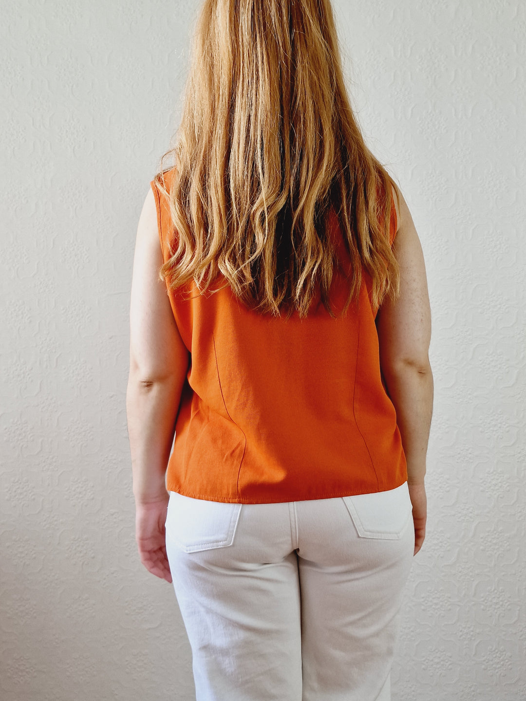 Vintage 90s Burnt Orange Button Down Sleeveless Blouse - L