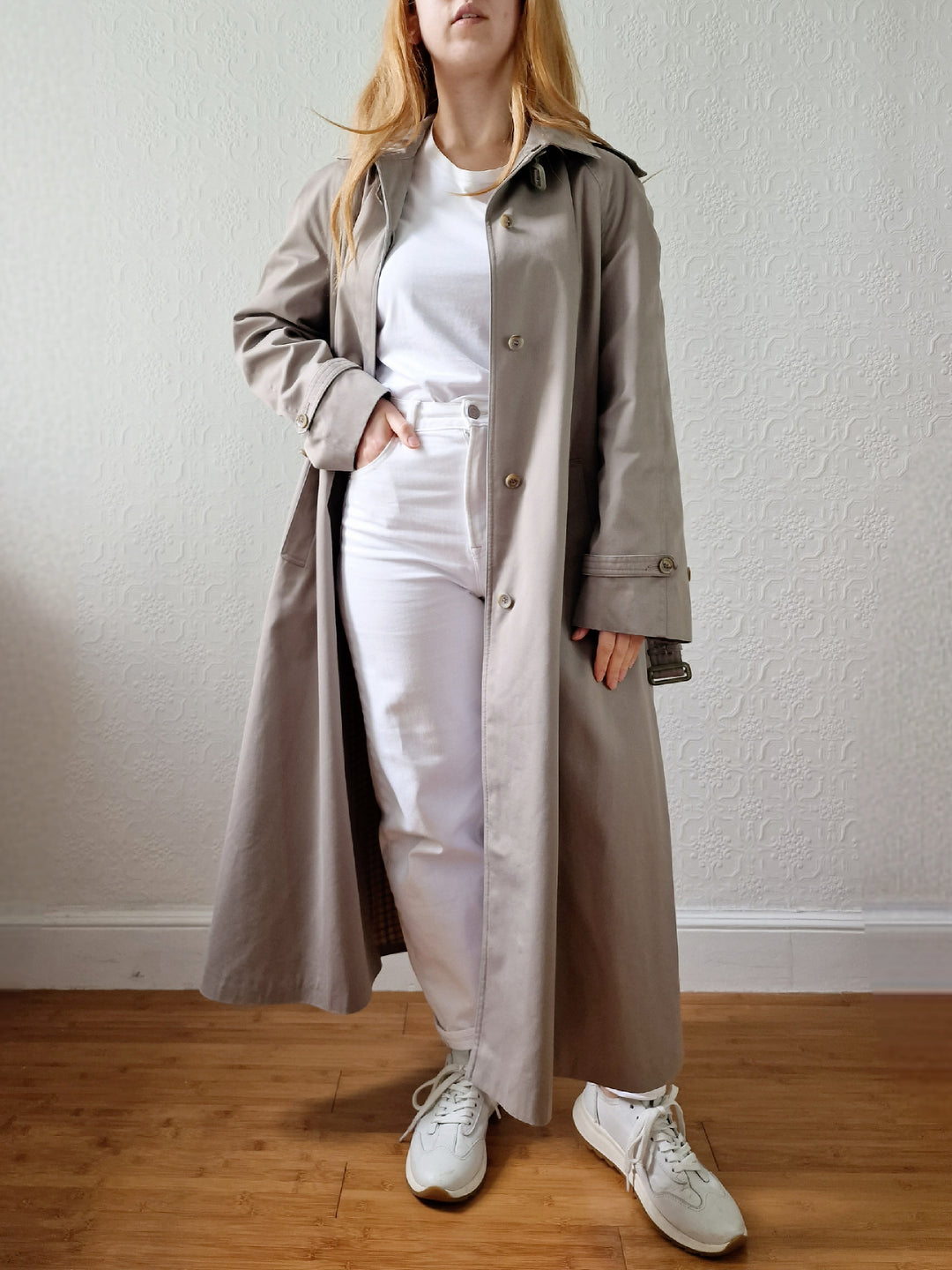 Vintage Grey Beige Single Breasted Trench Coat with Belt by Dannimac - S/M