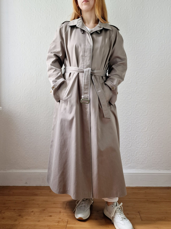 Vintage Grey Beige Single Breasted Trench Coat with Belt by Dannimac - S/M