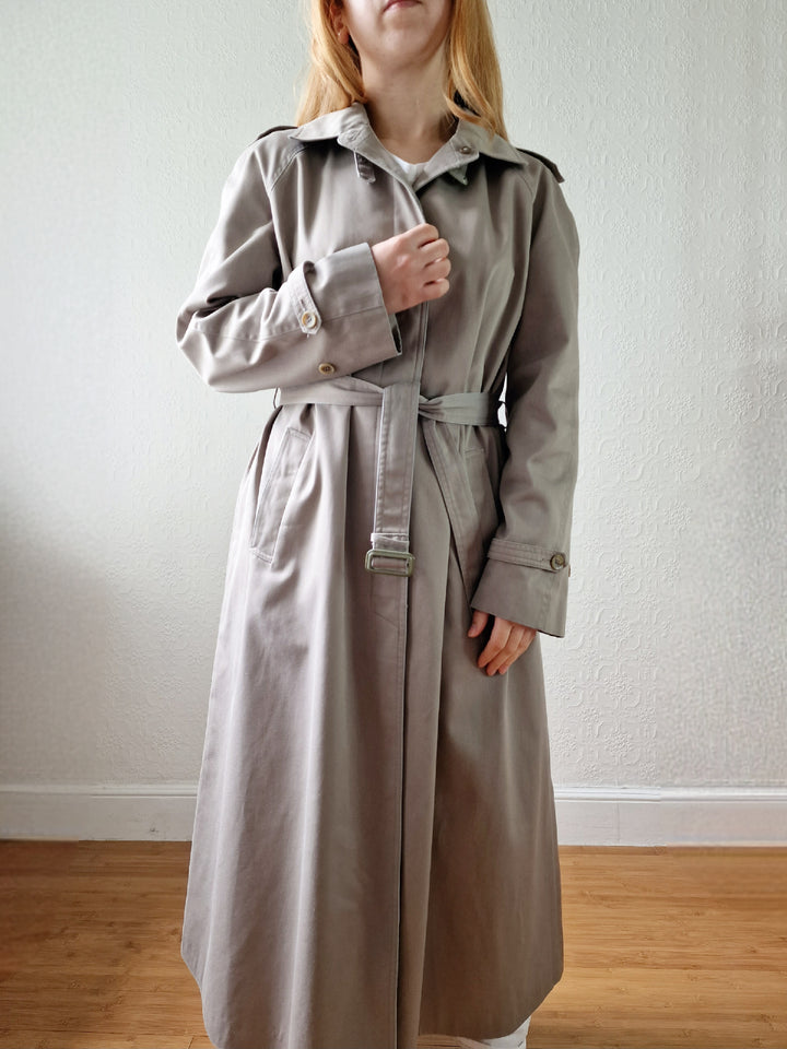 Vintage Grey Beige Single Breasted Trench Coat with Belt by Dannimac - S/M