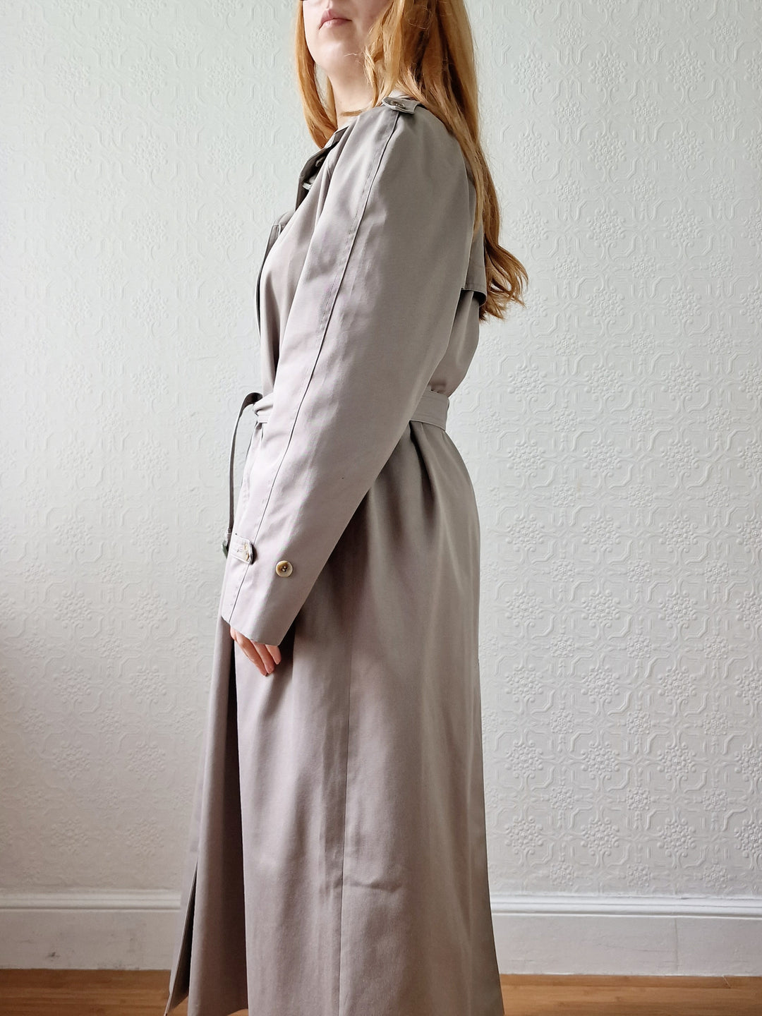 Vintage Grey Beige Single Breasted Trench Coat with Belt by Dannimac - S/M