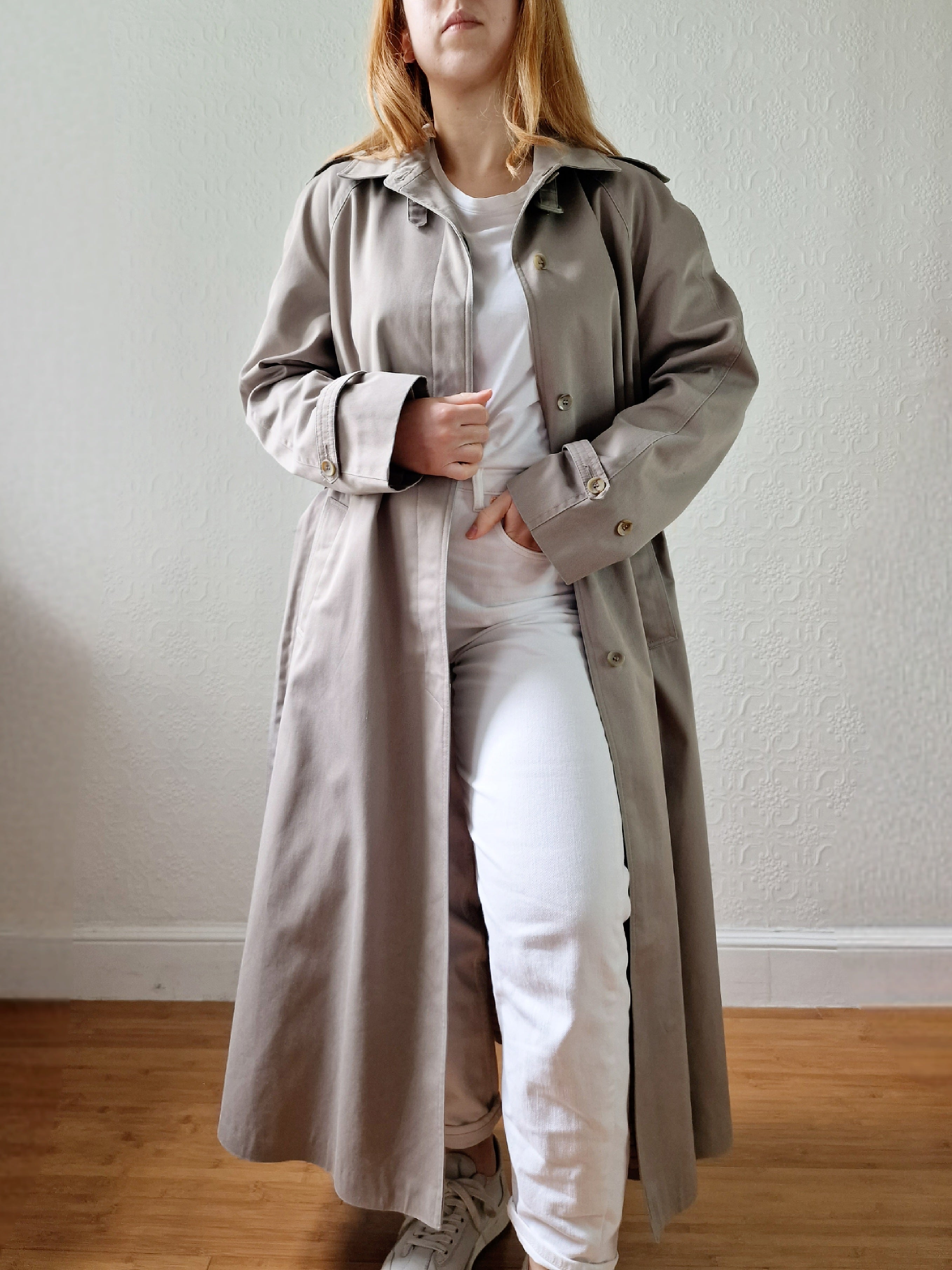 Vintage Grey Beige Single Breasted Trench Coat with Belt by Dannimac TORN vintage