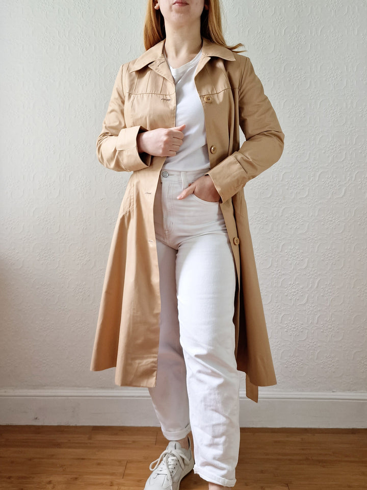 Vintage 70s Camel Single Breasted A-Line Trench Coat - XS