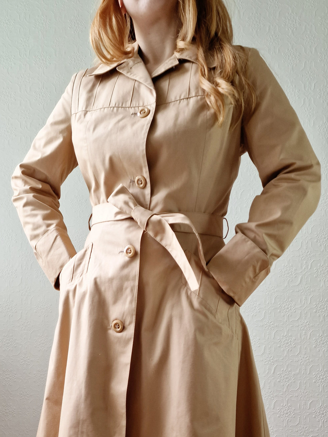 Vintage 70s Camel Single Breasted A-Line Trench Coat - XS