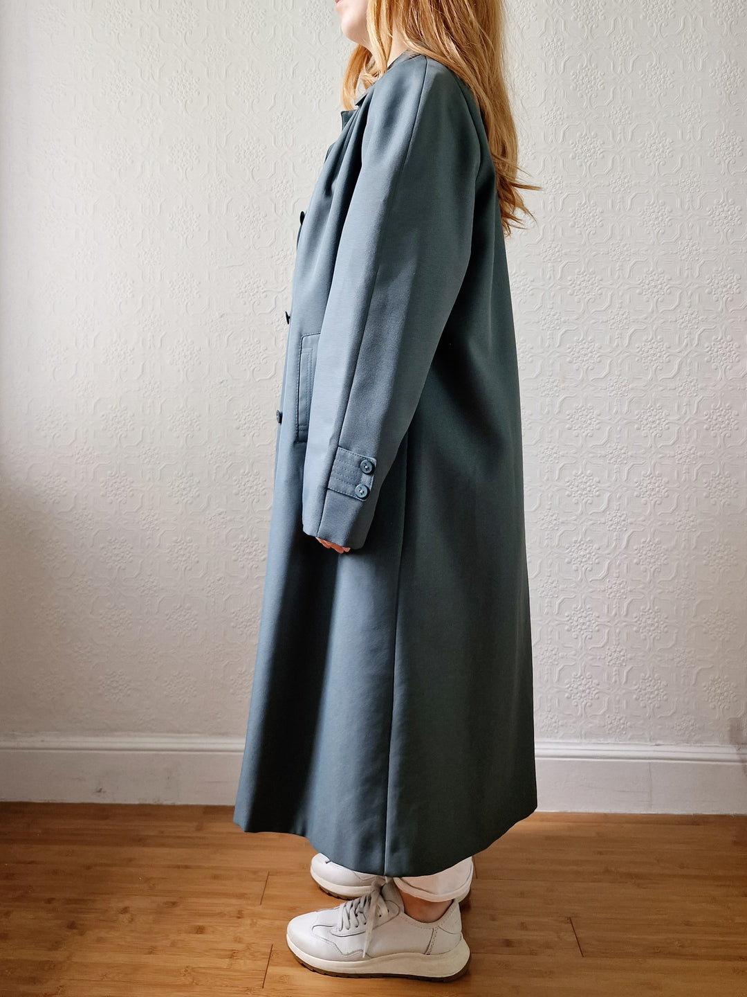 Vintage Muted Green Single Breasted Medium Length Trench Coat with Removable Lining - M/L